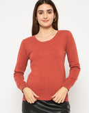 Madame Round Neck Ribbed Cuff Rust Red Sweater