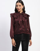 Madame Tie Knot Frill Necked Striped Wine Top