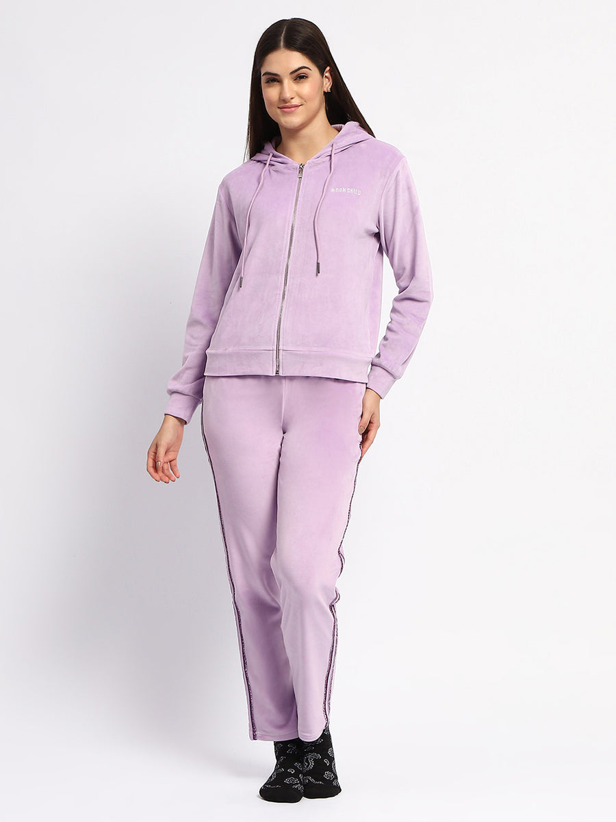 mSECRET Printed Zipped Top and Bottom Lavender Night Suit