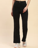 Camla Barcelona Solid Black Side Slit Jeans