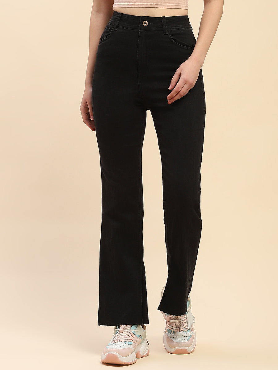 Camla Barcelona Solid Black Side Slit Jeans