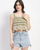 Madame Crochet Knit Green Cotton Crop Top