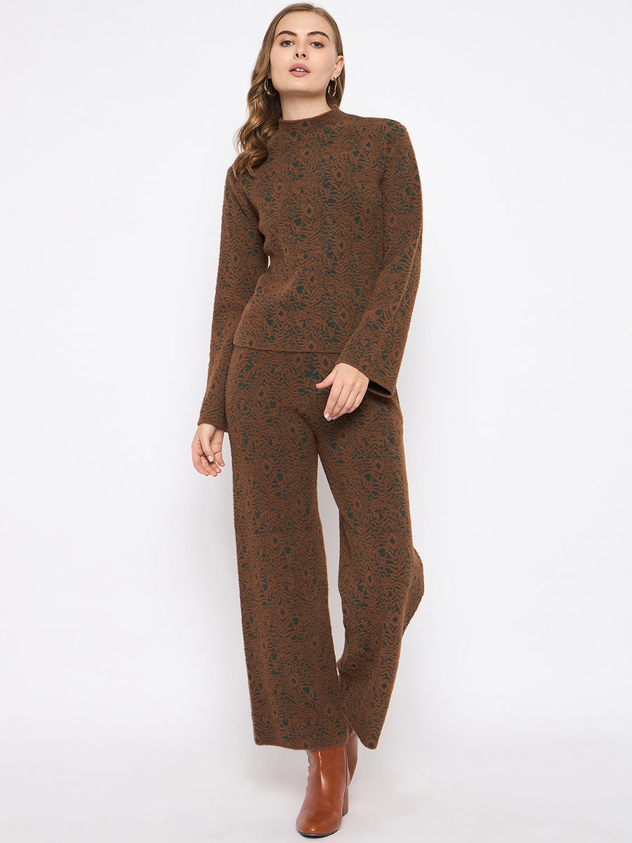 Madame Top and Bottoms Printed Brown Co-ord Set