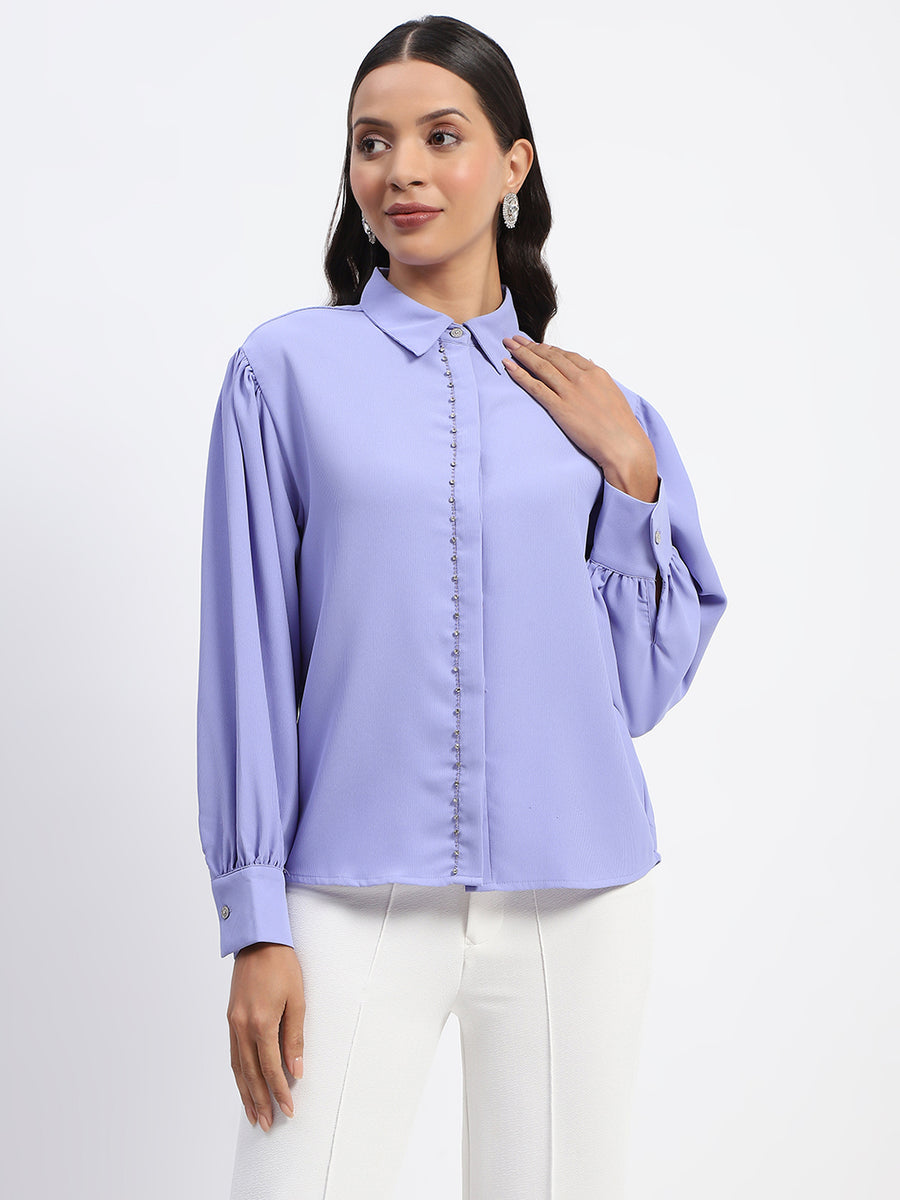 Madame Embellished Cuffed Sleeve Mauve Shirt