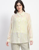 Madame Semi Sheer Abstract Print Lime Shirt