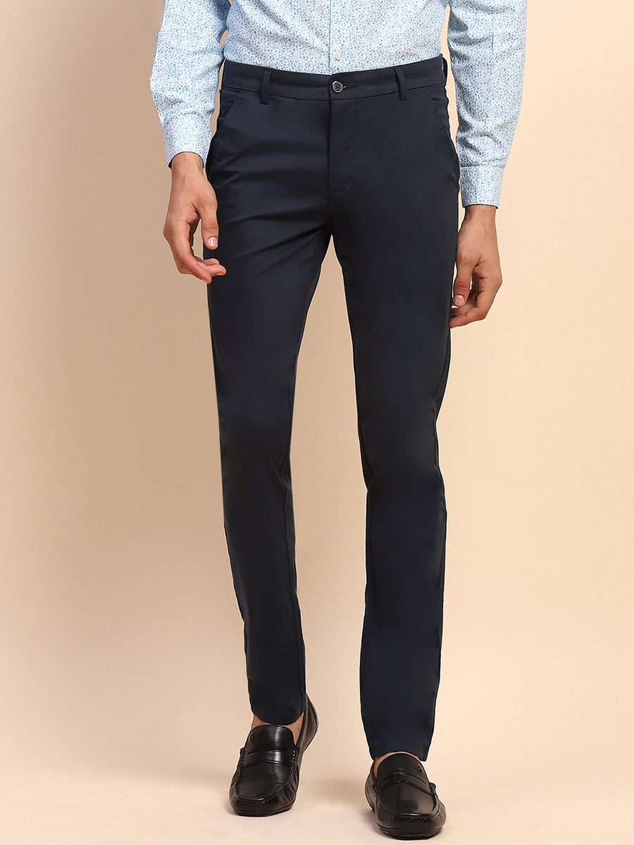 Camla Barcelona Solid Cotton Slash Pocket Navy Trouser