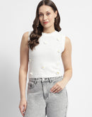 Madame White Floral Applique Sleeveless Top