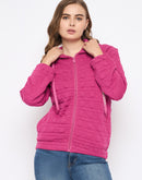 Madame Cotton Blend Self-Textured Zipped Hot Pink Sweatshirt