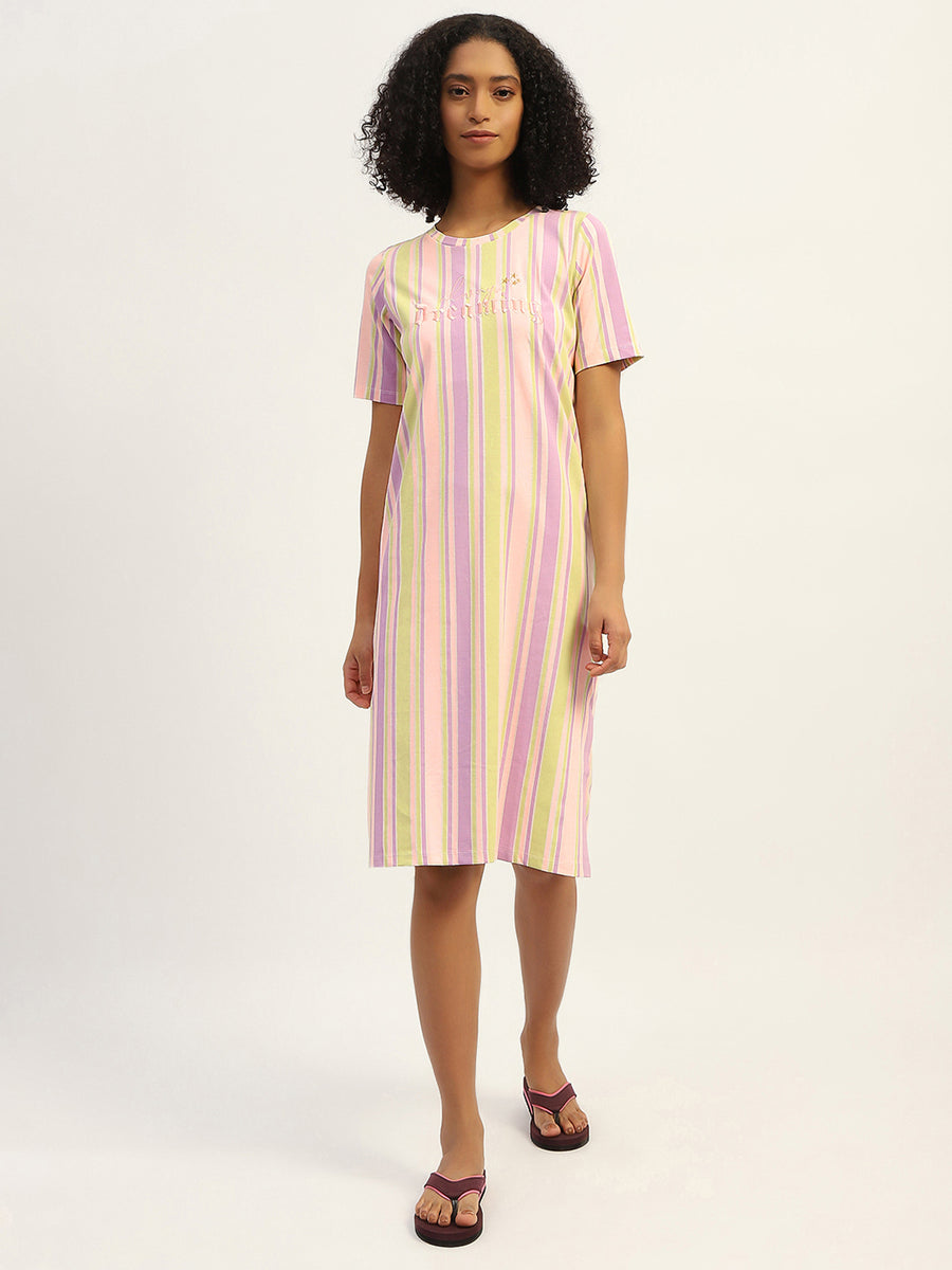 mSECRET Striped Pink Cotton Night Dress