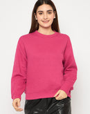 Madame Knitted Self-Textured Hot Pink Sweatshirt