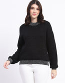 Madame Color Accented Black Buttoned Sweater