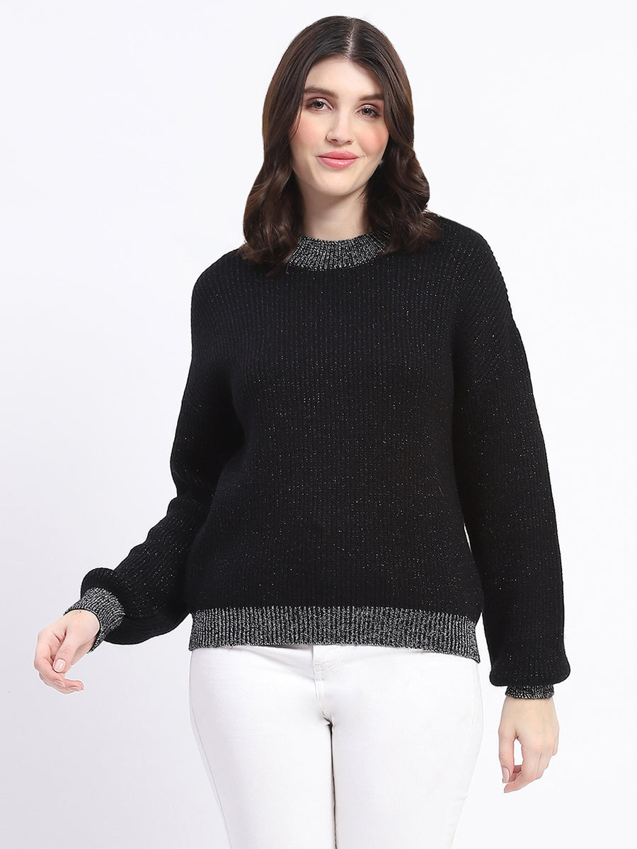 Madame Color Accented Black Buttoned Sweater