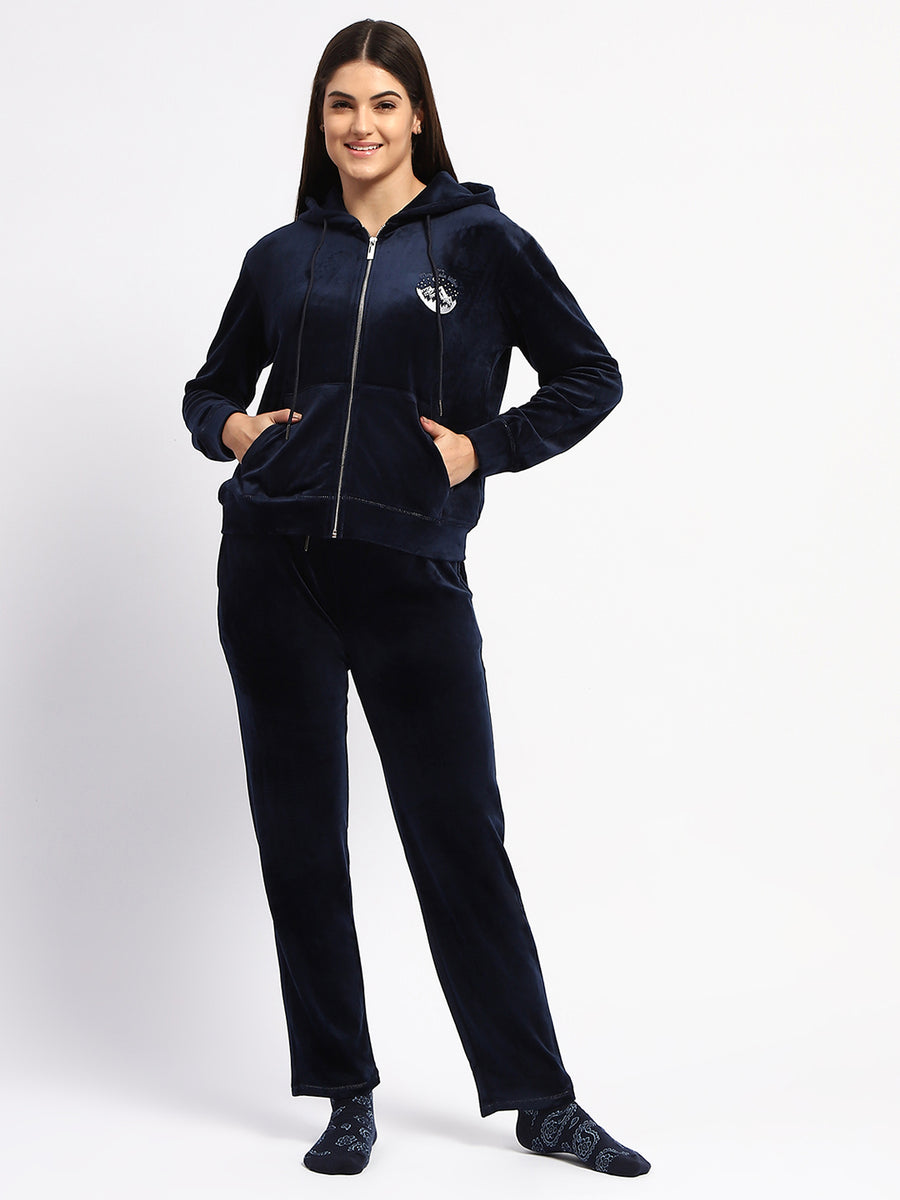 mSECRET Logo Print Top and Bottom Navy Blue Night Suit