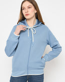 Madame Bonded Fleece Placement Print Light Blue Zipped Sweatshirt