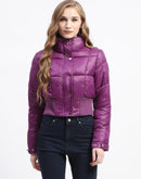 Madame Cropped Purple Quilted Puffer High Neck Jacket