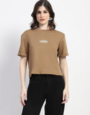 Madame Crew Neck Beige Crop T-Shirt