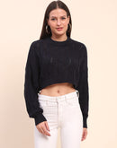 Camla Barcelona Cotton Cable Knit Navy Blue Crop Sweater
