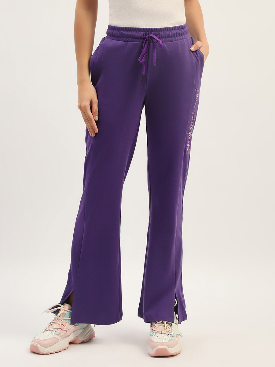 mSECRET Typography Detailing Boot cut Purple Track Bottom