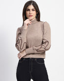 Madame High Neck Contrast Dori Detail Knit Top