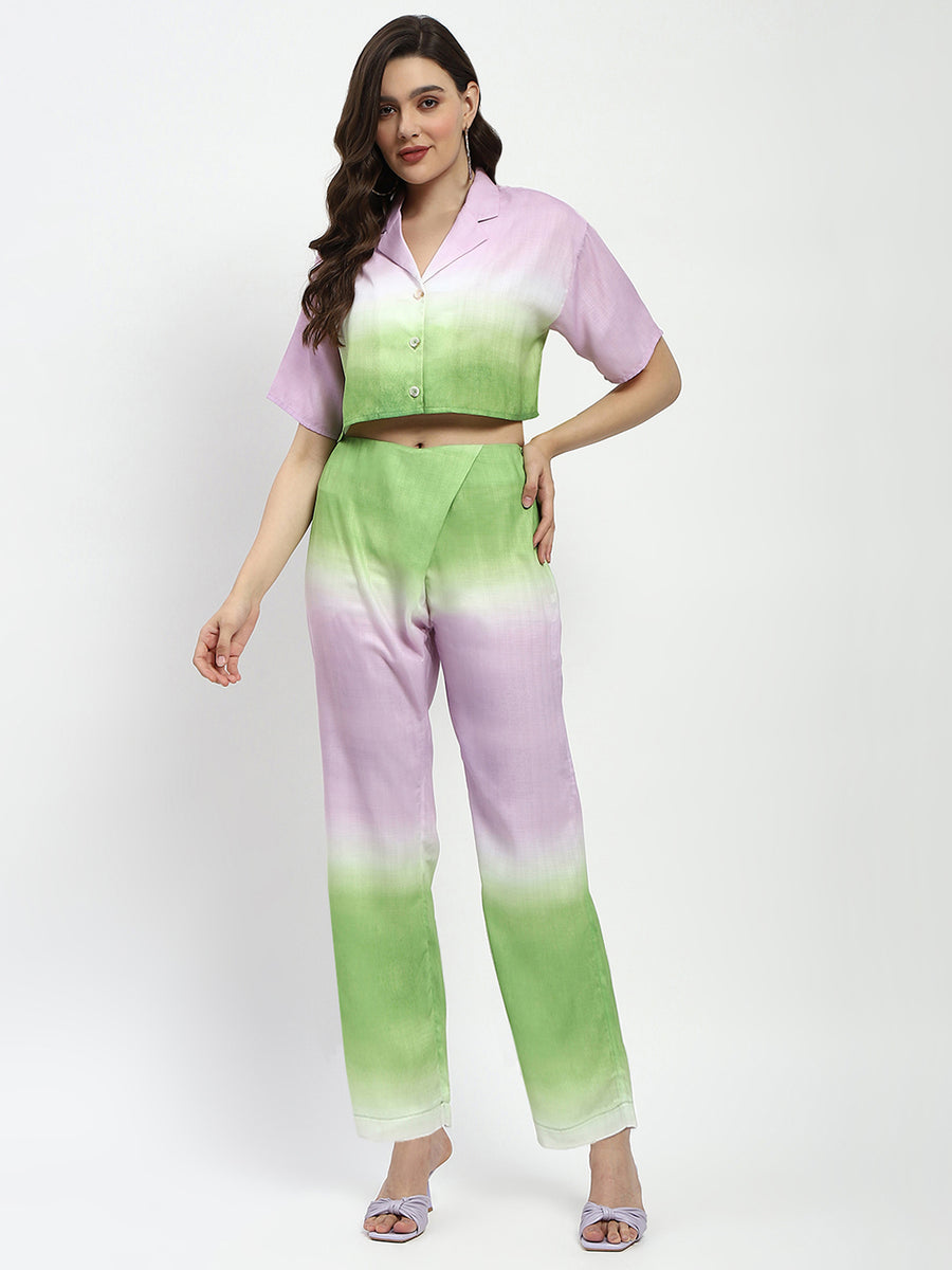 Madame Ombre Effect Green And Lavender Co-Ord Set