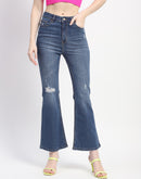 Madame Whiskered Ripped Bootcut Blue Denim