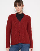 Madame Rust Red Cable Knit Acrylic Sweater