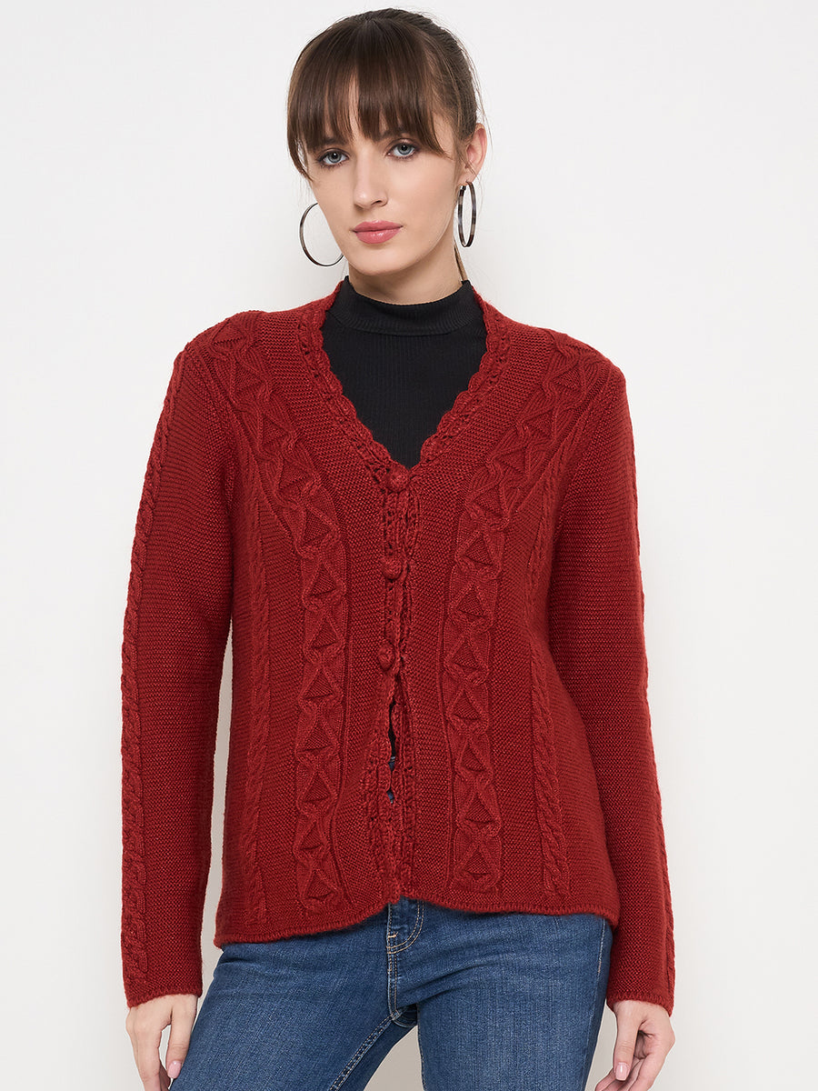 Madame Rust Red Cable Knit Acrylic Sweater