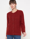 Madame Self Design Crew Neck Rust Cardigan