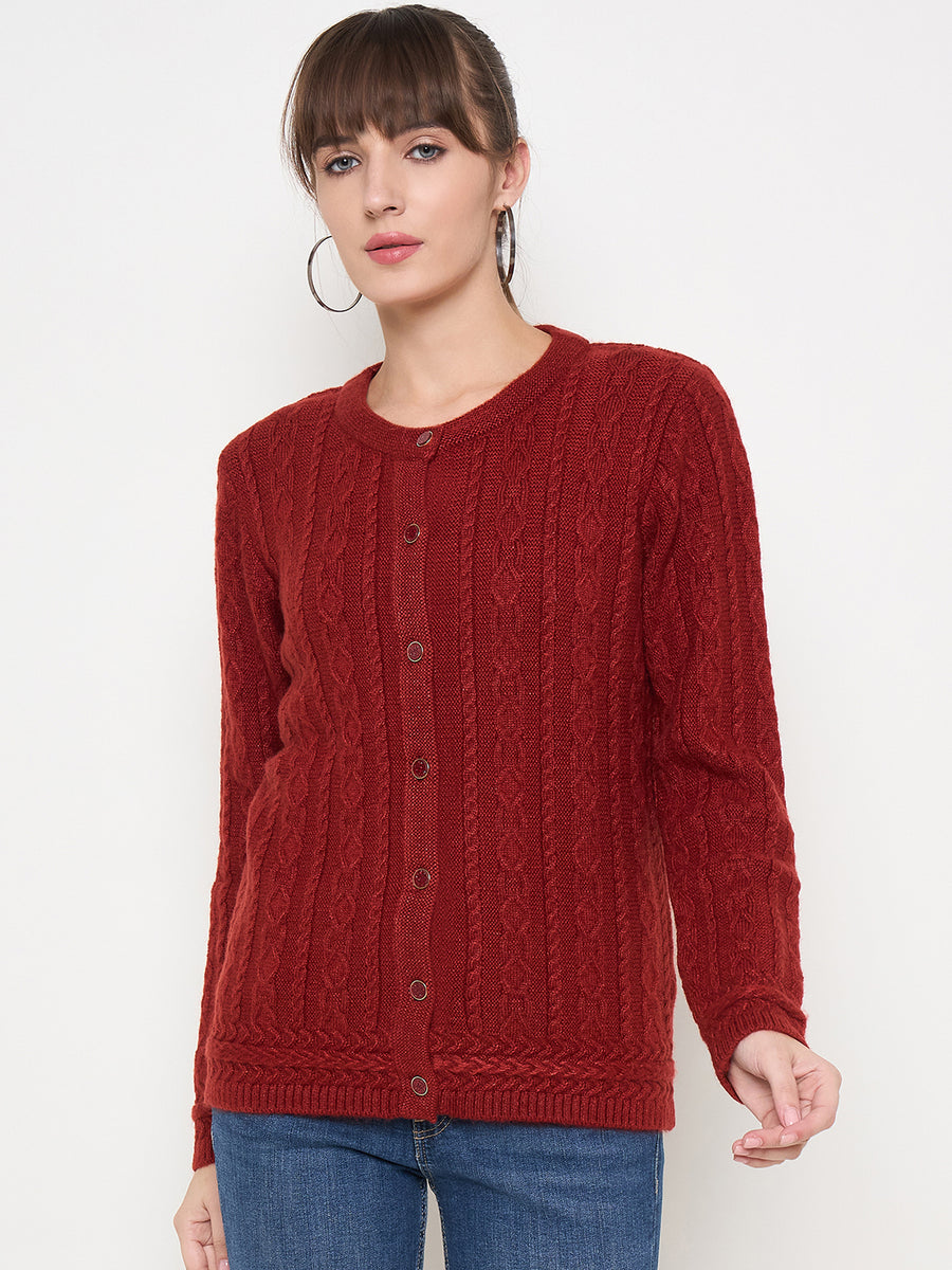 Madame Self Design Crew Neck Rust Cardigan