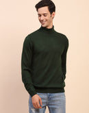 Camla Barcelona High Neck Solid Olive Sweater