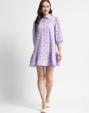 Madame Lilac Flared Hem Schiffli Mini Dress