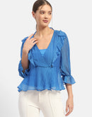 Madame Surplice Neck Royal Blue Poet Sleeve Top