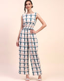 Camla Barcelona Checkered Cinch Waist Sleeveless Off White Jumpsuit