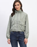 Madame Olive Green Cropped Windbreaker Jacket