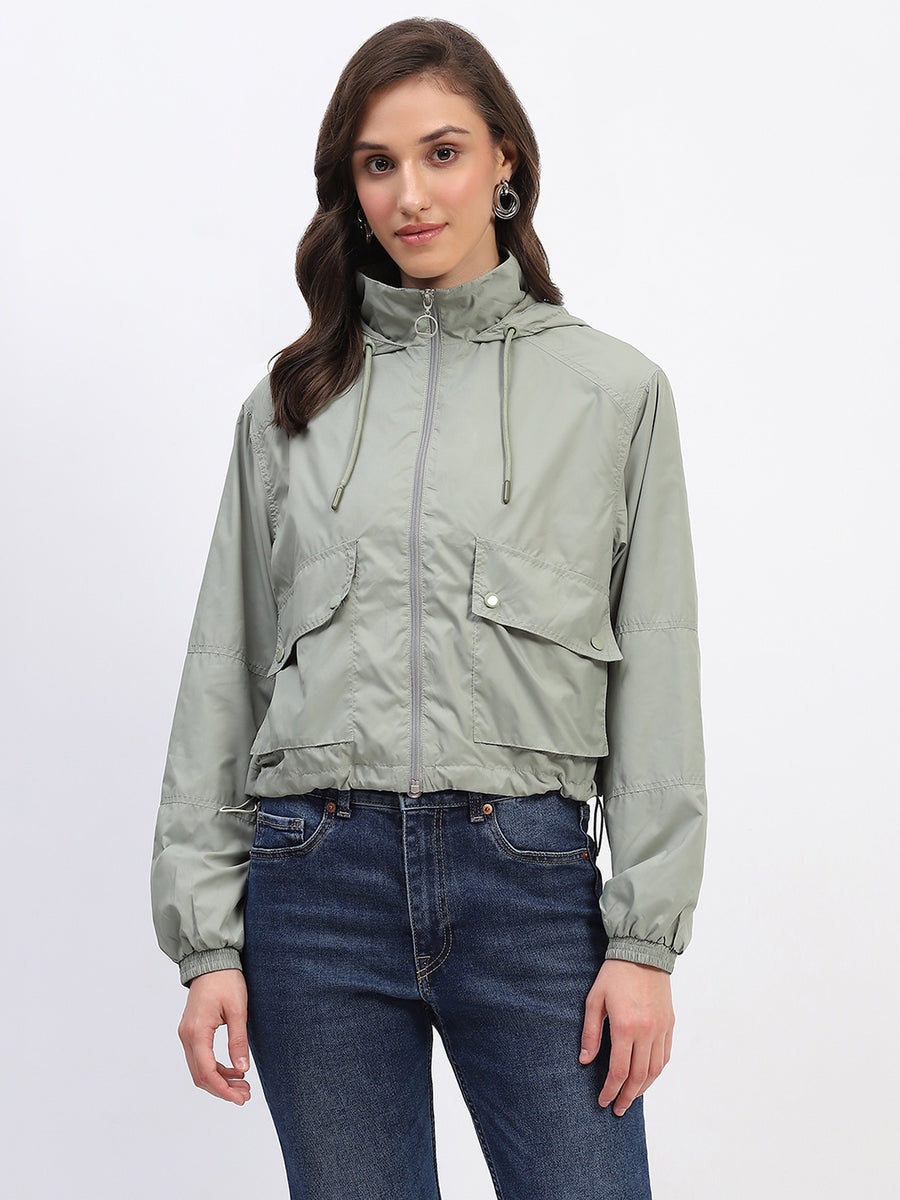 Madame Olive Green Cropped Windbreaker Jacket