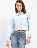 Madame Ice Blue Cropped Denim Shacket