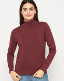 Madame Turtle Neck  Ribbed Cuff Wine Red Sweater