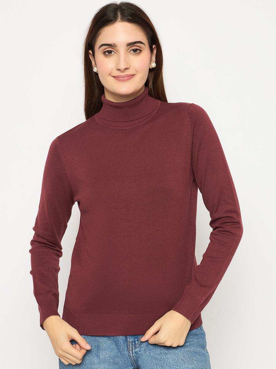 Madame Turtle Neck  Ribbed Cuff Wine Red Sweater