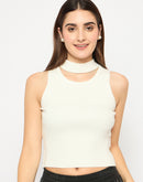 Madame Cutout Sleeveless Mock Neck Off White Sweater