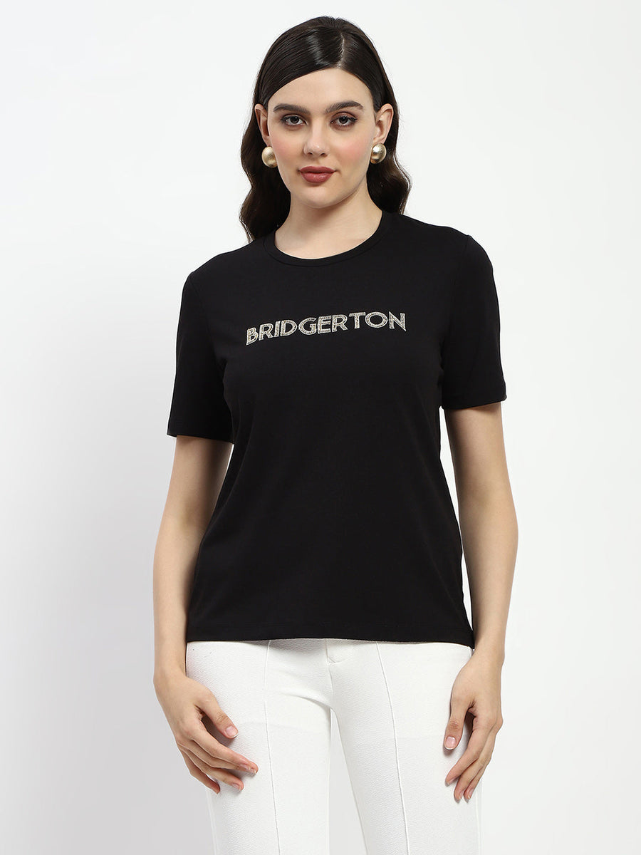 Madame Bridgerton Crystal Embellished Black T-Shirt