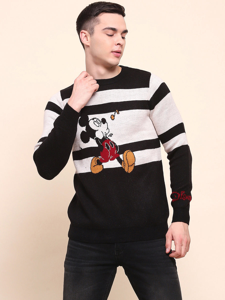 Camla Barcelona Striped Disney Printed Black Sweater