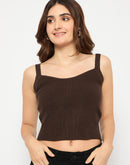 Madame Sleeveless Solid Coffee Brown Sweater