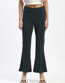 Madame Single Pleated Green Flared Trousers