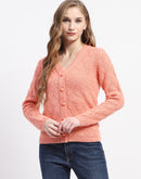 Madame Peach Cable Knit Button-Up Cardigan