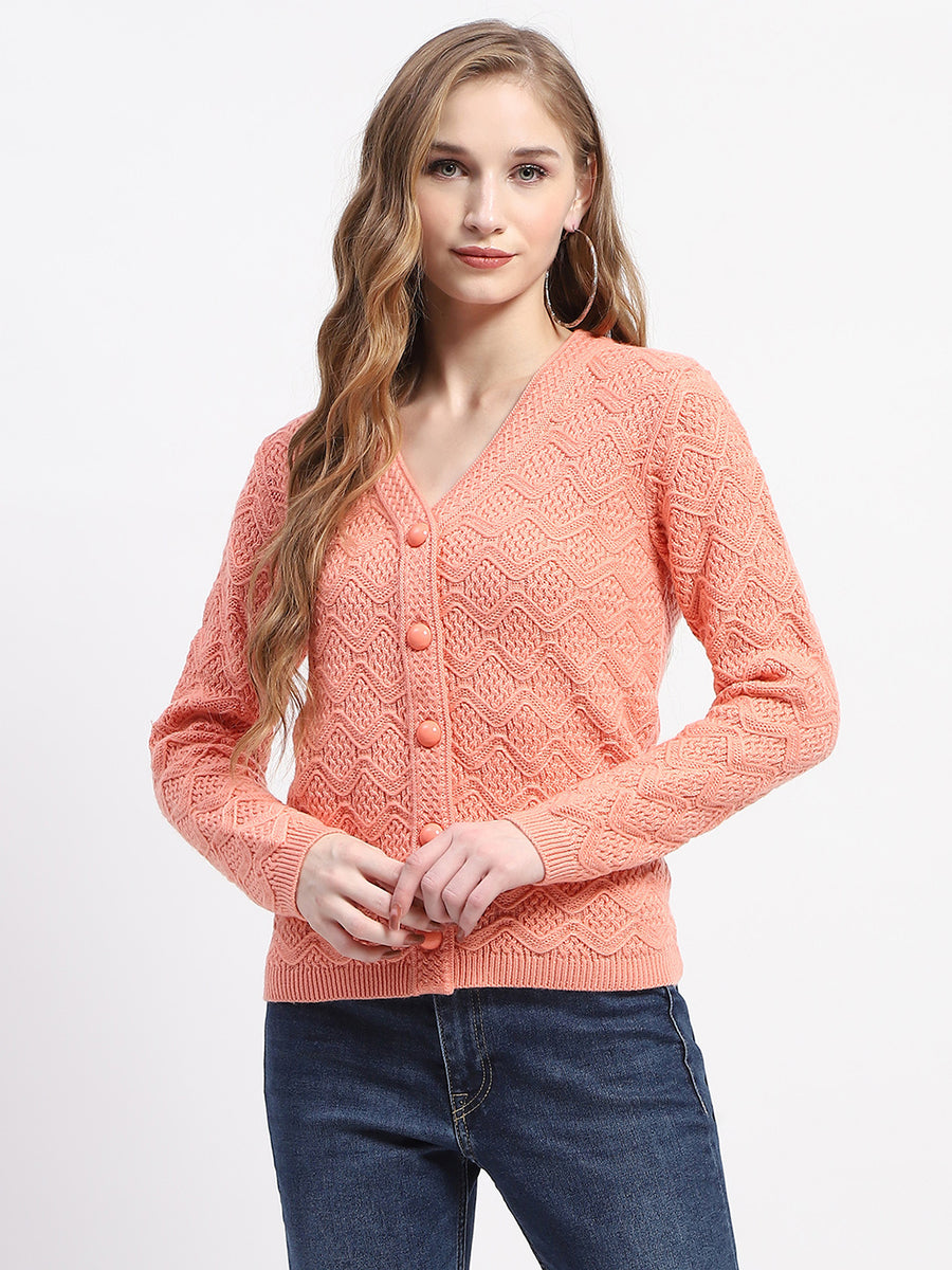 Madame Peach Cable Knit Button-Up Cardigan