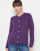 Madame Cable Knit Plum Acrylic Blend Cardigan