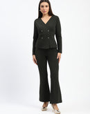 Madame Wrap Buttoned Top Flared Trousers Olive Ensemble