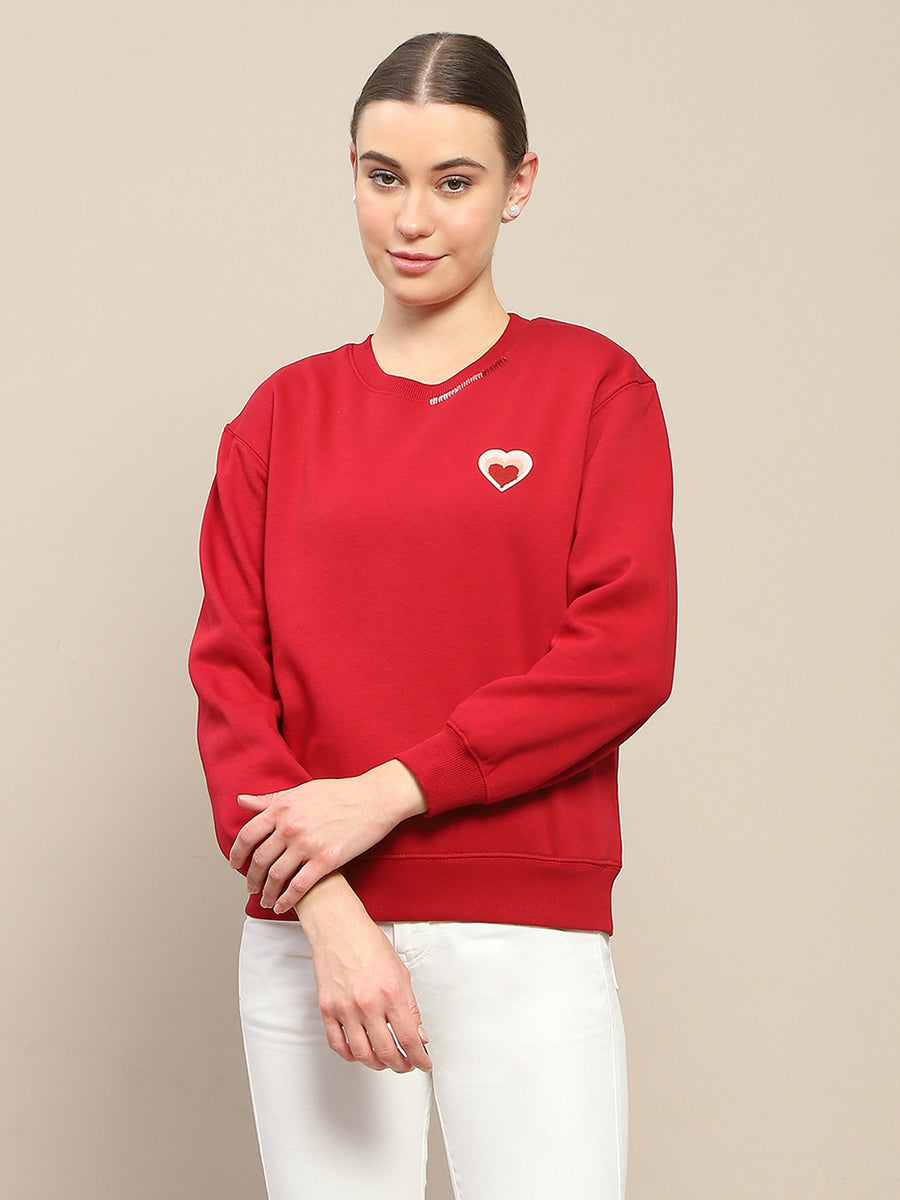 Madame Fleece Patched Maroon Sweatshirt