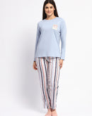 mSECRET Cotton Blue Top and Printed Bottom Nightsuit