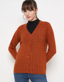 Madame Cable Knit Solid Burnt Orange Buttoned Cardigan